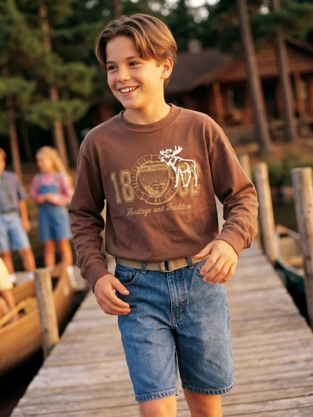 Abercrombie Kids M Long Sleeve Brown Cotton Graphic Moose Shirt Archival Y2K